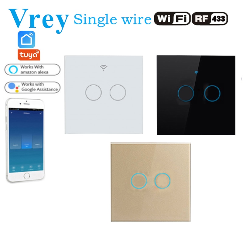 Single FireWire WIFI Smart Touch Switch Wireless Remote Light touch Wall Switch Crystal Glass Panel Works With Alexa Google Home