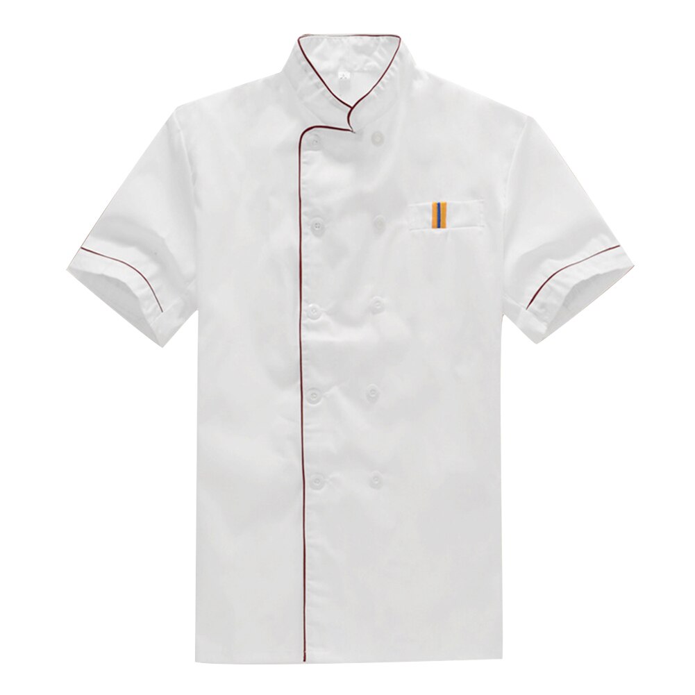 Men Short Sleeve Double-breasted Chef Waiter Work Uniform Catering T-shirt Top For Kitchen Restaurant Food Serive Work Uniform: XL