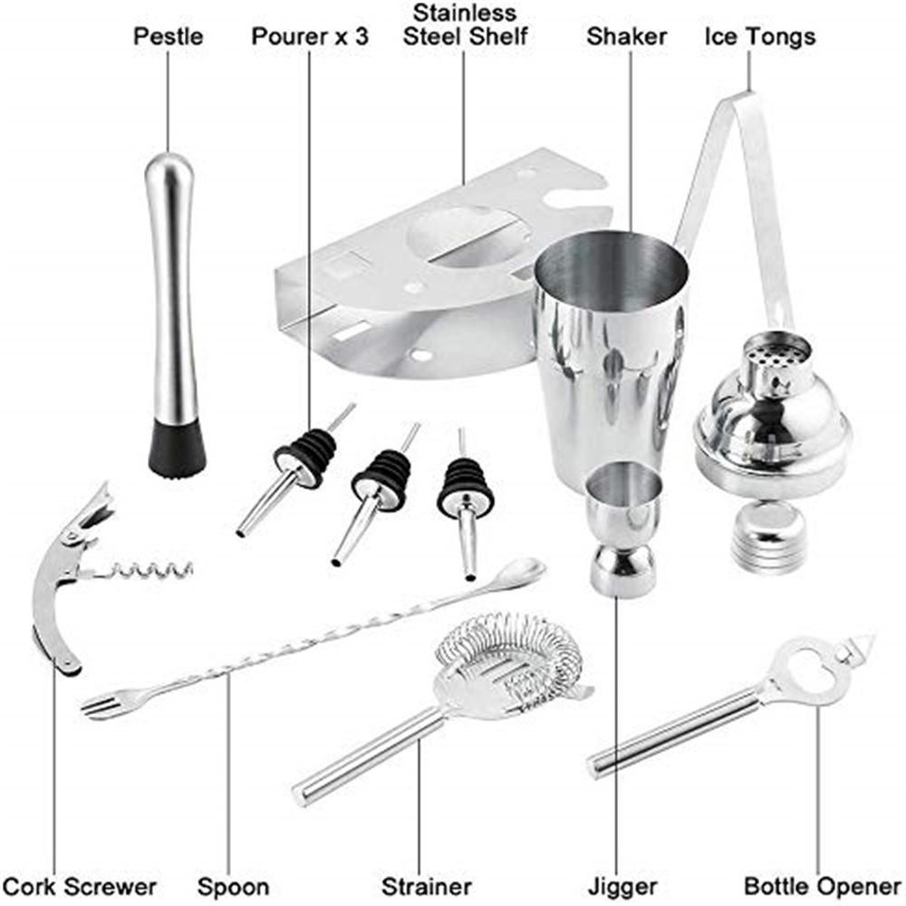 12 Stks/set Rvs Cocktail Shaker Mixer Drinken Barman Browser Kit Bars Set Gereedschap Met Wijnrek Stand Cd