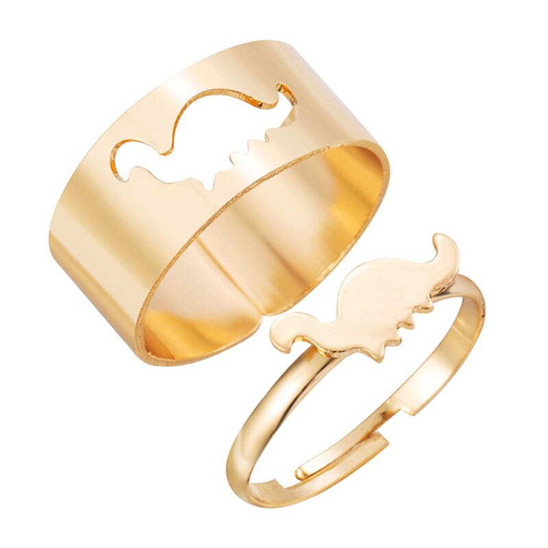 Bague ouverte en forme de dinosaure pour femmes, 2 pièces/ensemble, Simple, ajustable, bijoux de Couple, ,: J102--gold