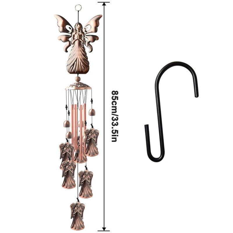 Plating Metal Angel Wind Chime and Hook Angels Wings Pipe Hanging Ornament