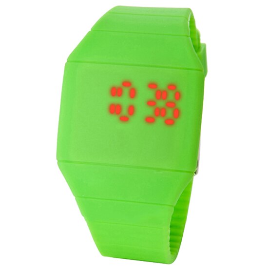 Men Lady Touch Watch Digital LED Silicone Sport Wristwatch Ultra-thin Watch Red LED: Green