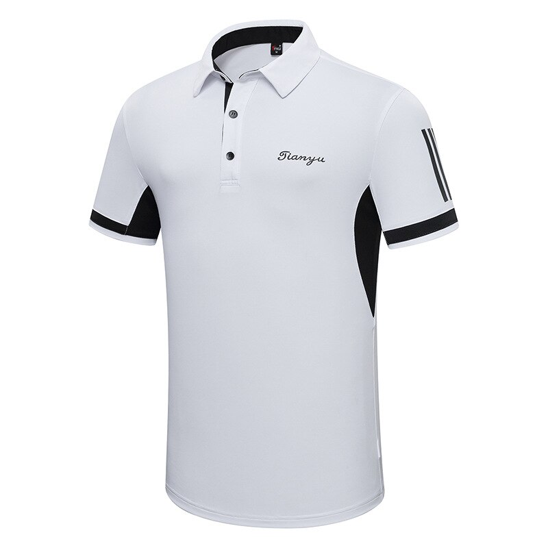 Mens Sports Golf T-Shirt Summer Breathable Anti-sweat Golf Tops Men Short Sleeve Button Collar Shirts Golf Clothing D0807: White / XXL