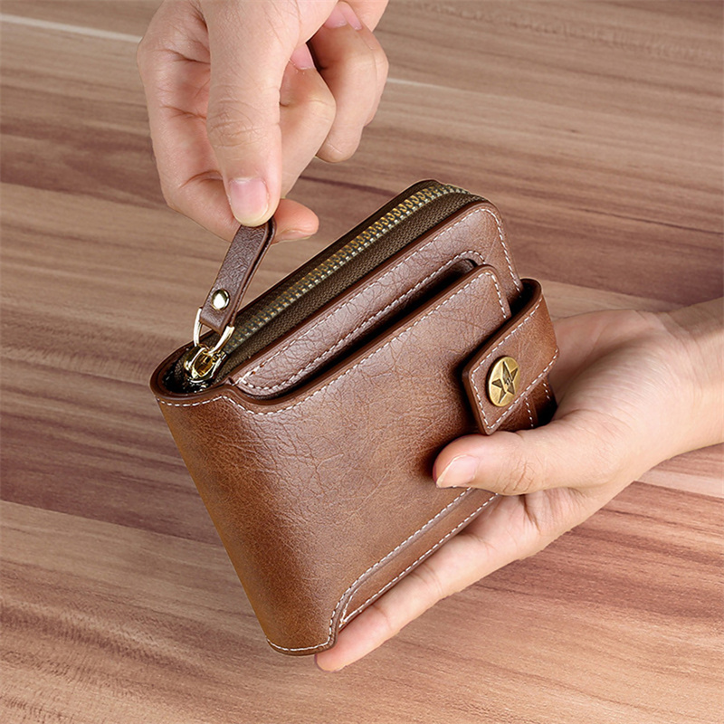 Vintage Herren Geldbörse PU Leder Kurze Geldbörse Herren Haspe Reißverschluss Clutch Einfarbige Geldbörsen Hochwertige, langlebige, praktische Geldbörsen