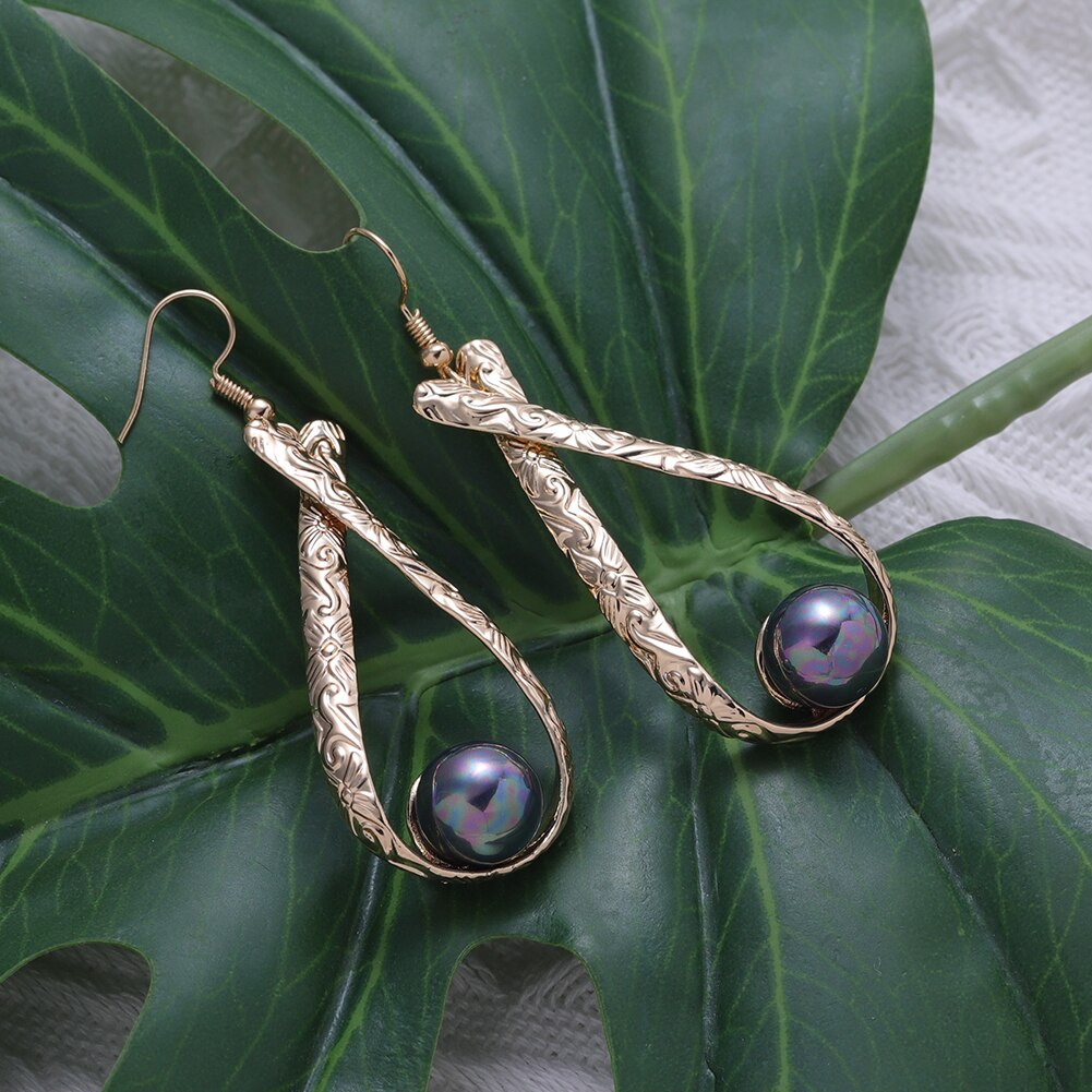 Cring Coco Hawaiian Jewelry Sets Polynesia Earrings Chocolate Color Pearl Water Pendent Necklace Set for Women Mom