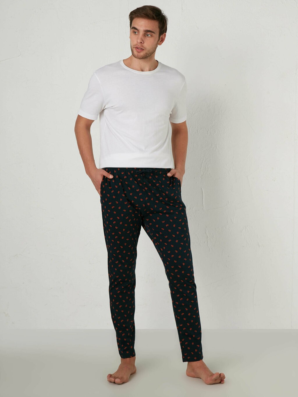 Pyjama Bodem Voor Mannen Geometrische Elastische Zachte Alle Seizoen Broek Thuis Pak Мужская Одежда Для Сна Katoen S M L Xl Pyjama