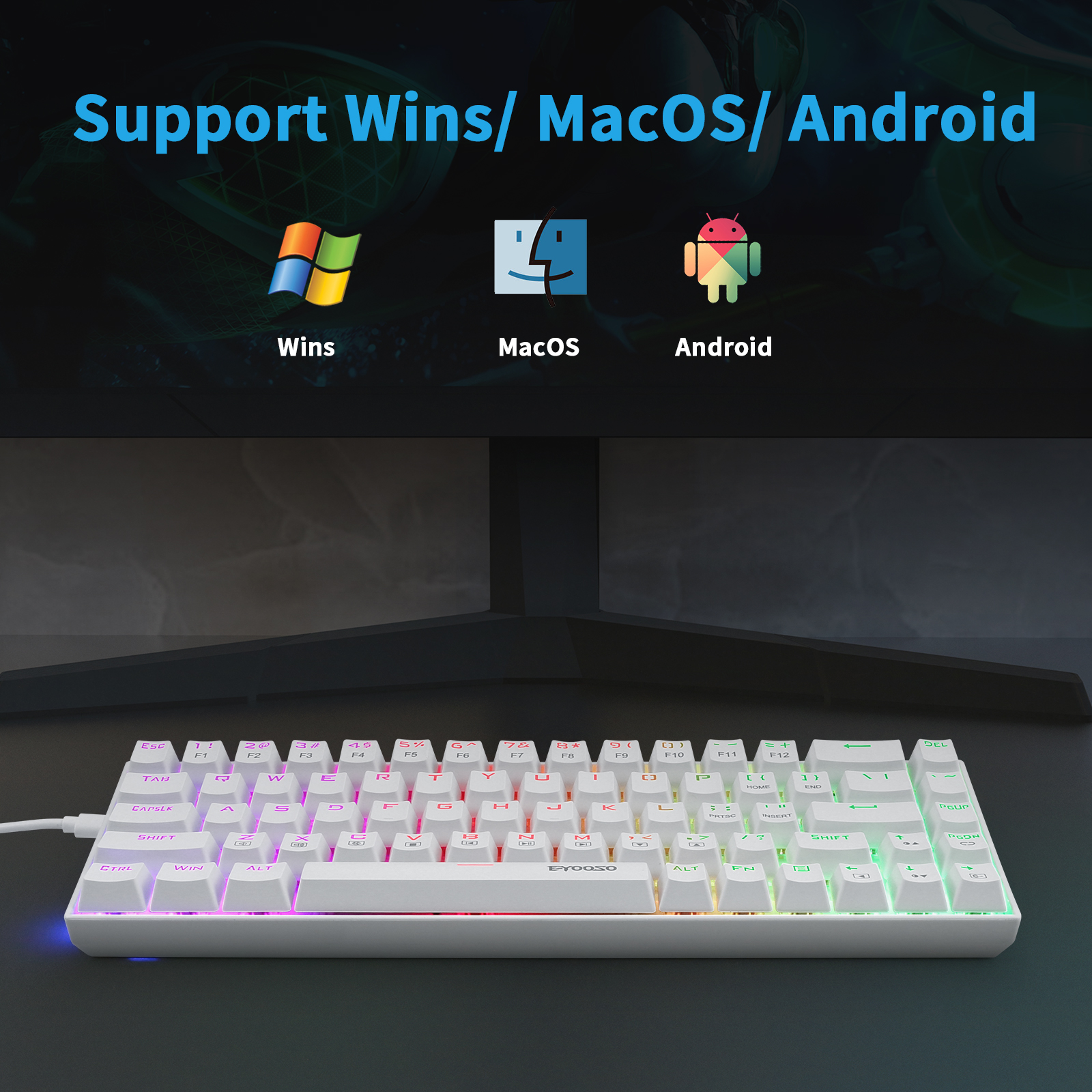 Z-686 60% Mini Mechanical Gaming Keyboard , E-Yooso 68 Keys Wired RGB Backlit Dust-Proof Switch Compact for Computer