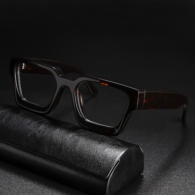 Gafas graduadas de acetato Vintage para hombre y mujer, lentes cuadradas transparentes para miopía, montura de lujo Retro: Tortoise