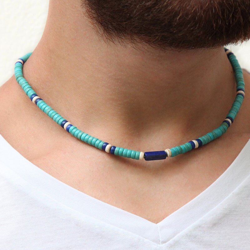 Collar Tribal para hombre, collar de Surf para hombre, collar bohemio para hombre, collar de Onyx negro de ojo de tigre: A2
