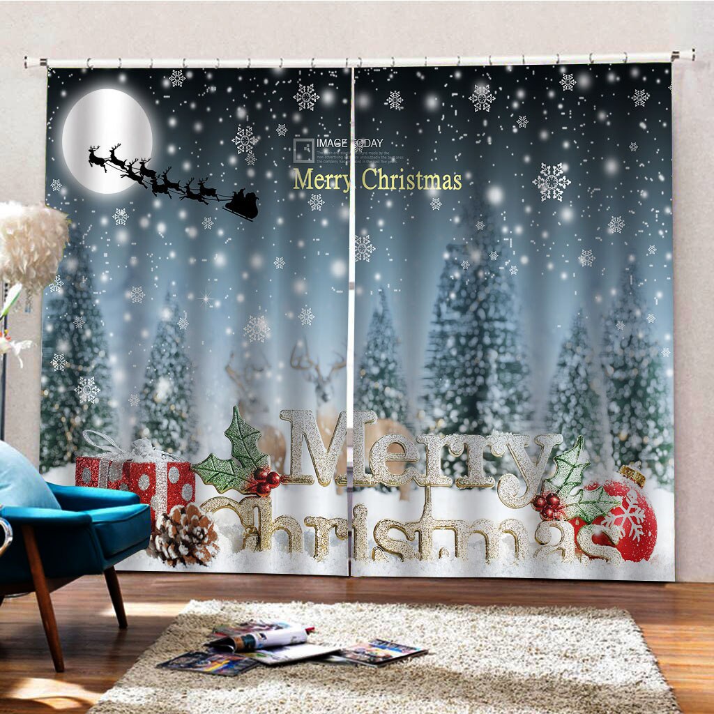 Cortinas navideñas de efecto 3D con ganchos, Juego de 2 paneles y 10 colores, cortinas de tela de poliéster para ventana, pantallas para puerta, decoración para el hogar