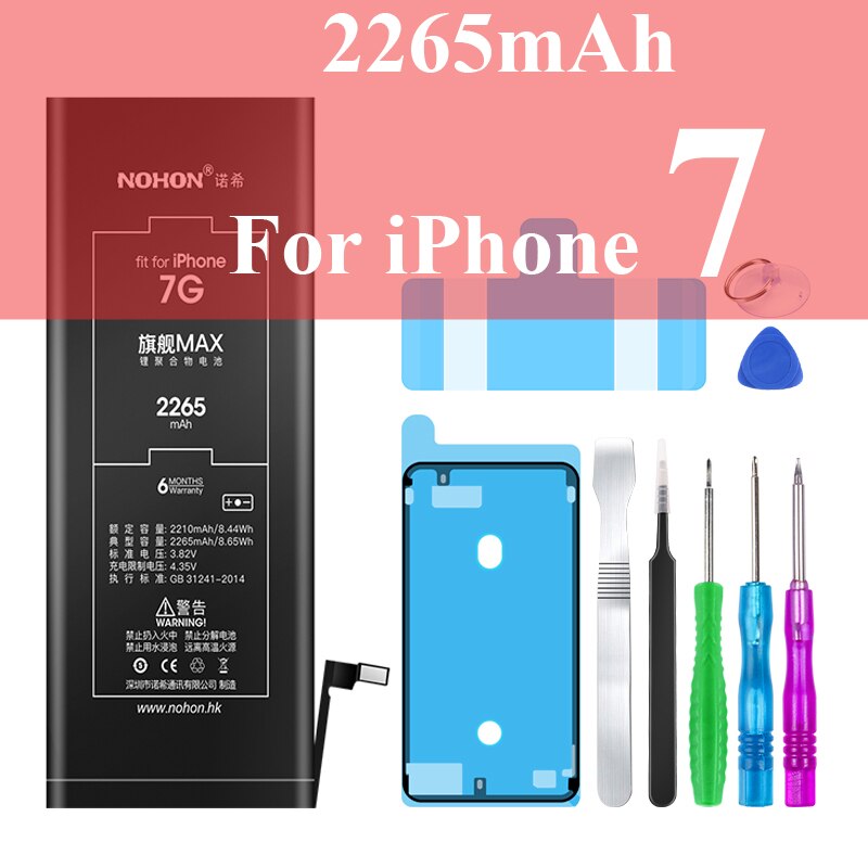 Nohon Battery For Apple iPhone 6s 6 7 8 Plus SE X Xr Xs Max 6sPlus 6sP 6P 7P 7Plus 8P iPhoneSE 1624mAh-3650mAh Batteries +Tools: 2265mAh For iPhone7