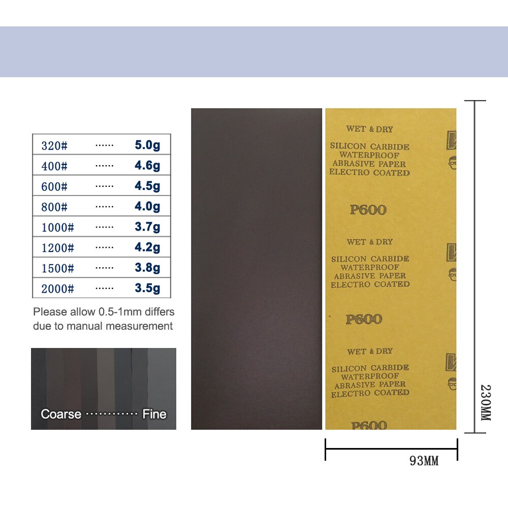 9*3.6 Polegada 20 pçs lixa 320 a 2000 grão molhado seco folhas de lixamento à prova dwaterproof água para carro madeira metal plástico polimento acabamento