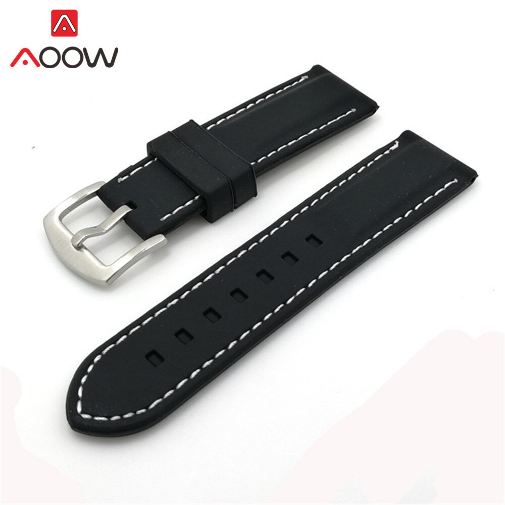 Universell 20mm 22mm 24mm 26mm myk silikon klokkerem sport vanntett pin spenne armbånd bånd rem tilbehør: Hvit linje / 26mm