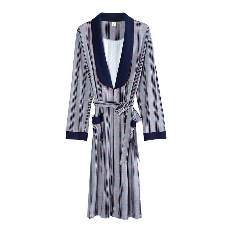 Primavera otoño Albornoz rayado hombres de algodón completo top para dormir batas Kimono para hombre batas bata de baño larga novia batas de 3XL: XL