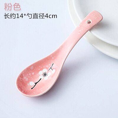 Cherry blossoms Ceramic Spoon Kitchen Accessories 14cm Cookware Tool Japanese Cooking Rice Soup Kitchenware Damaged Claim: 1PC-Pink