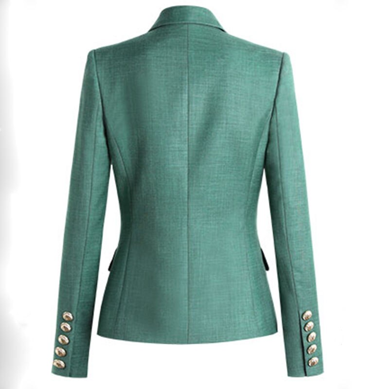 Women's Elegant Letter Print Blazer - Stylish Long Sleeve Jacket with Double-Breasted Buttons, Polyester & Spandex Blend, Perfect for Office or Casual Outfits, Spring/Fall Collection