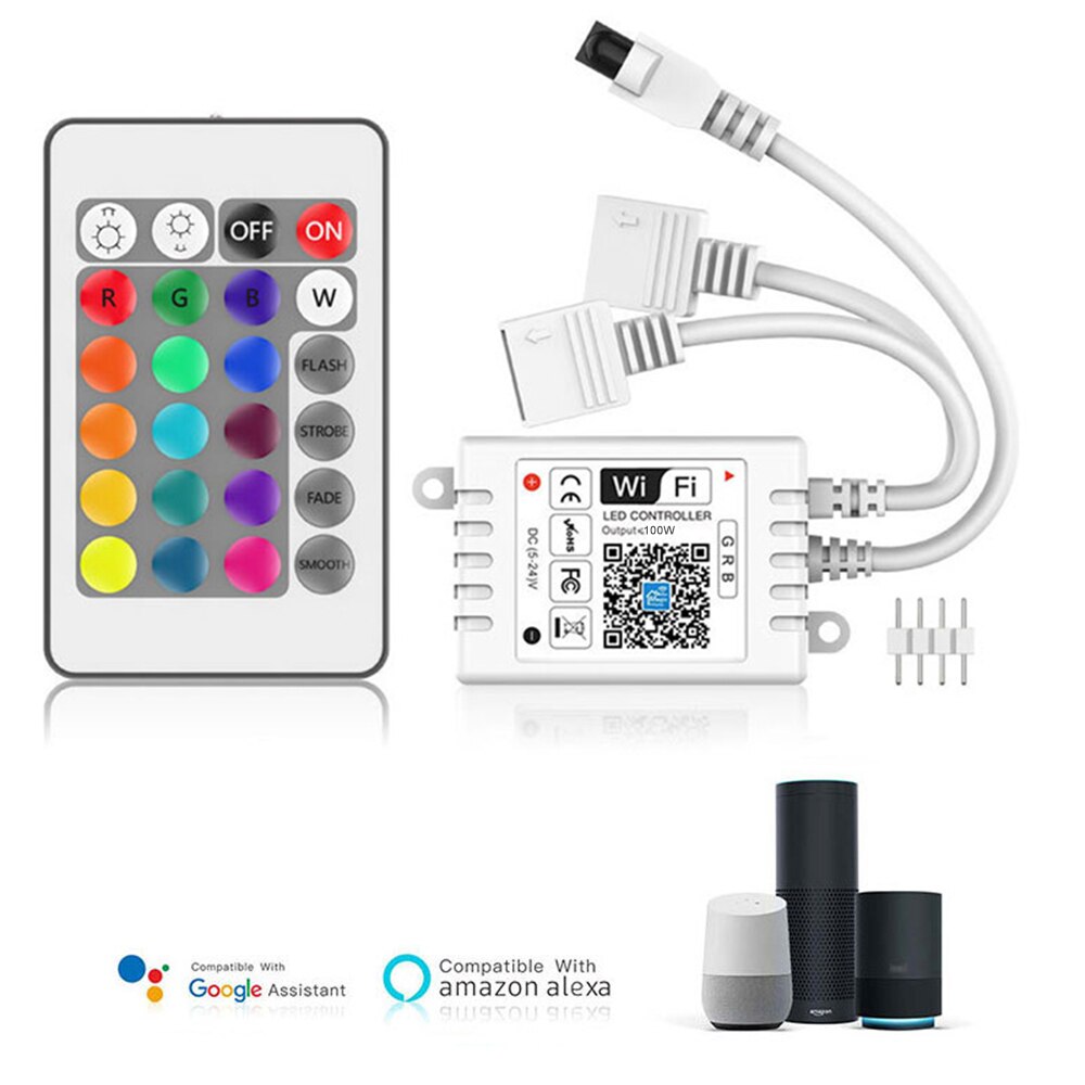 Magic Home-tira de luces LED RGB con Control remoto, 5-28V, Wifi, IR, 24 teclas, 2 vías de salida, APP, lámparas inteligentes