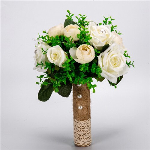 Artificial Wedding Flowers Wedding Bouquets For Brides Handmade 7 Colors Bridal Bouquets with Ribbon Buque de noiva: white green