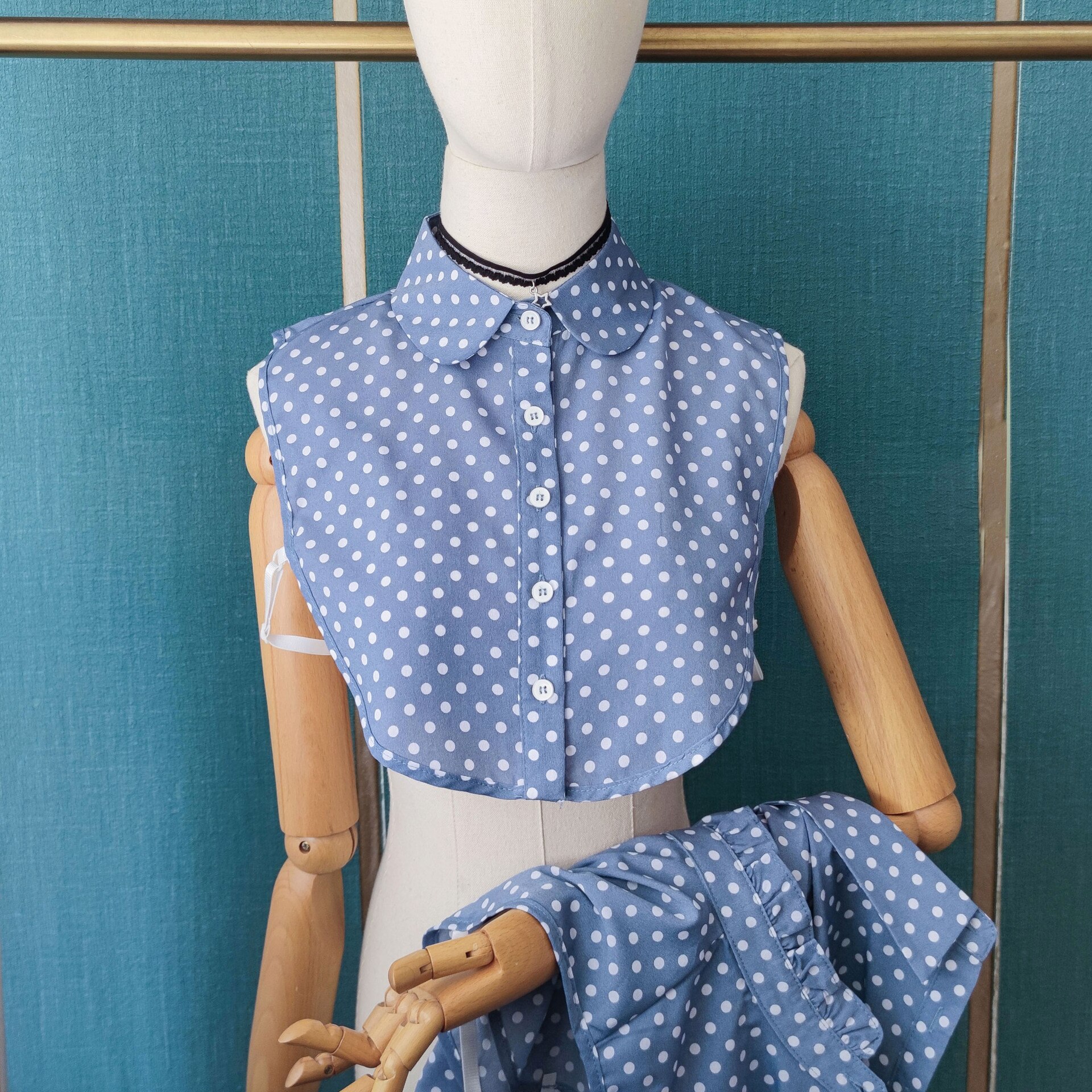 Chemise à Faux Col à pois bleus, pull à Col détachable, demi-chemise femme, Faux Col, cravate, vêtements accessoires