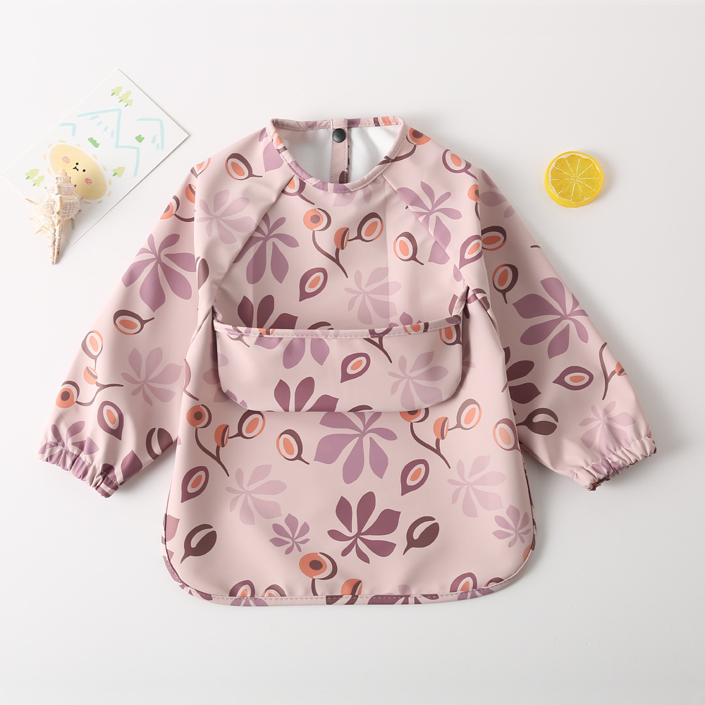 Baby Long Sleeved Bibs Children Toddler Bibs Art Crafts Waterproof Mealtime Protection Washable Easy Clean Smock for Kid: Flower