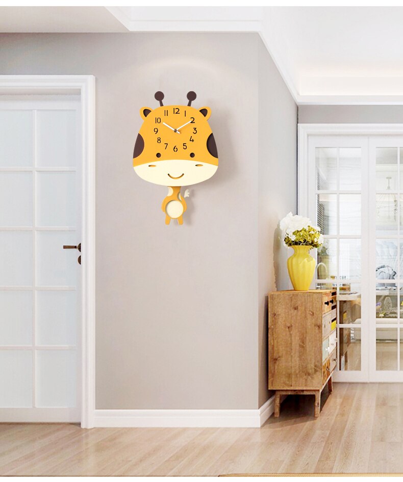 Crianças relógio de parede sala estar moda girafa digital relógio de parede criativo quarto reloj pared decoração chambre enfant bh50hh