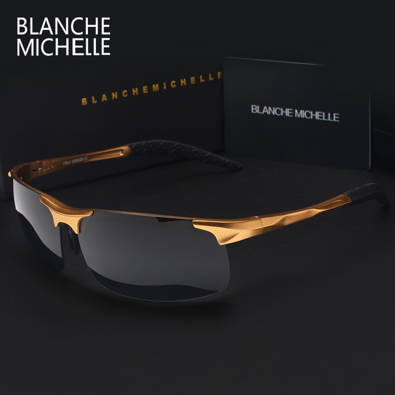 Lunettes de soleil de Sport en aluminium magnésium ultralégères de polarisées pour hommes UV400 rectangulaires or lunettes de soleil de conduite en plein air