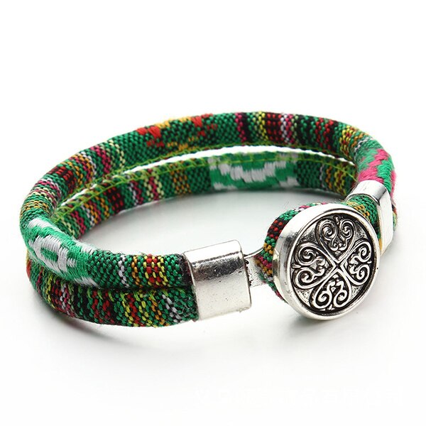 Bohemian Boho Druckknopf Armband für Frauen Multicolor Baumwolle Schnüre Tibetischen Silber Ethnische Charme Blume Armband Pulseras Mujer: B053S114