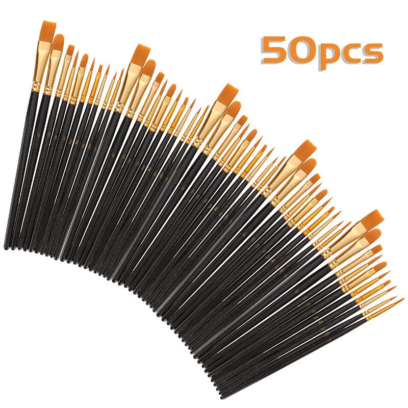50Pcs Art Brush Supplies Watercolor Oil Paint Brush Set/ DIY Art Supplies tool Art Stationery watercolor painting pen: black