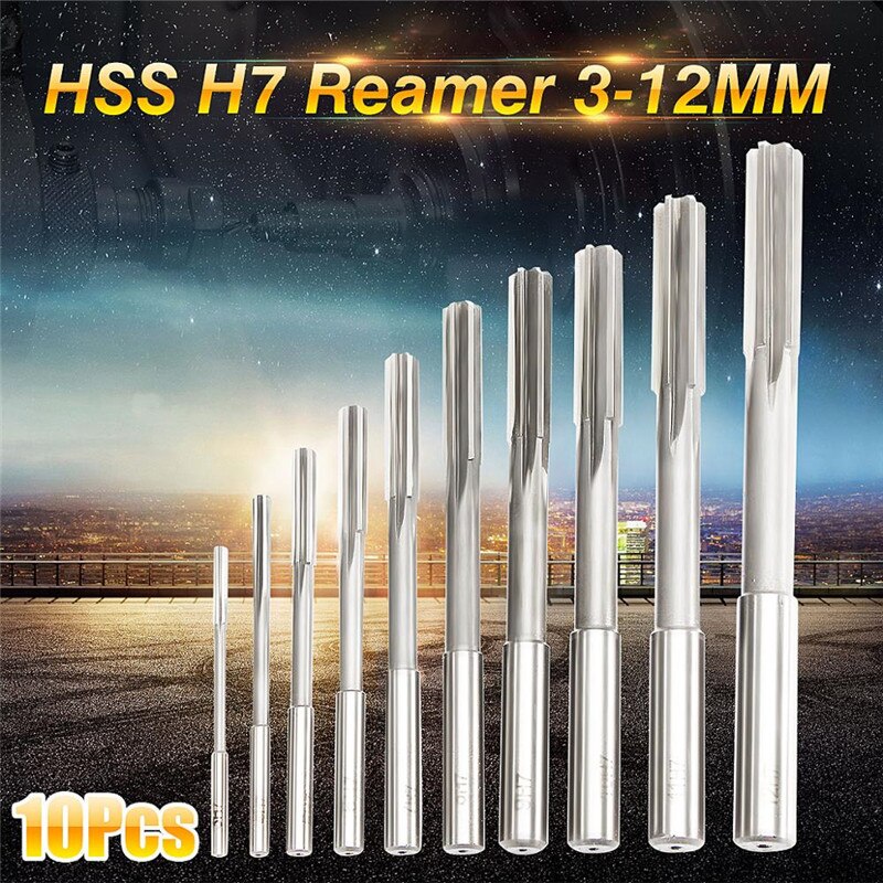 10 teile/satz HSS H7 Maschine Reibahle Gerade Schaft Fräsen Reibahlen Präzision Spannen Maschine Cutter Werkzeug 3/4/5/6/7/8/9/10/11/12mm