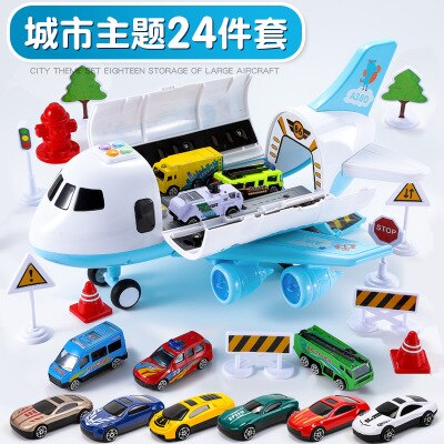 Kinderen Speelgoed Vliegtuig Grote Jongen Baby Politie Legering Auto Parkeerplaats Grote Vliegtuig Model Speelgoed Auto: City 24pcs