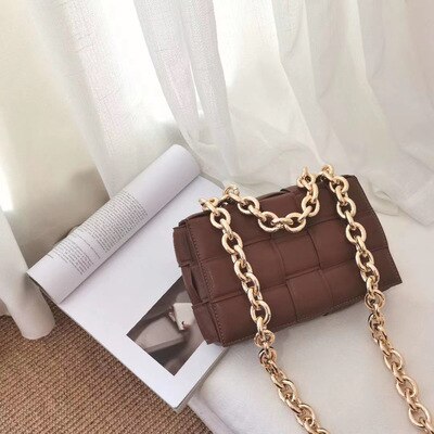 Borsa a tracolla a catena in metallo spesso donna nuovo Designer tessuto morbido quadrato borse a tracolla borsa di personalità della moda femminile di alta qualità: coffee