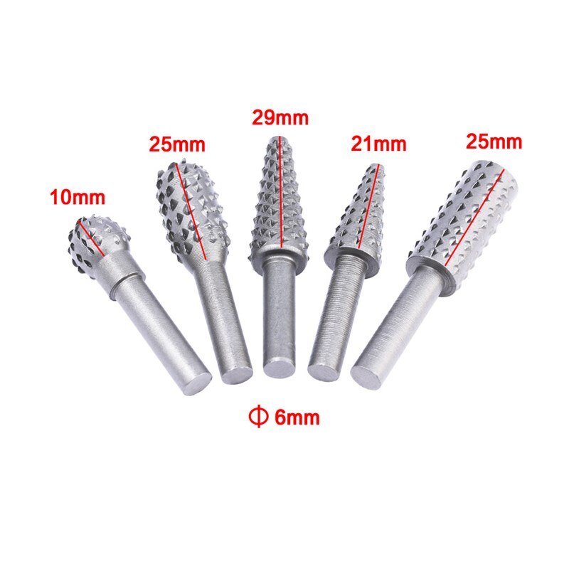 5pcs Steel Rotary Rasp File 1/4" Shank Rotary Craft Files Rasp Burrs Wood Bits Grinding Power Woodworking Hand Tool