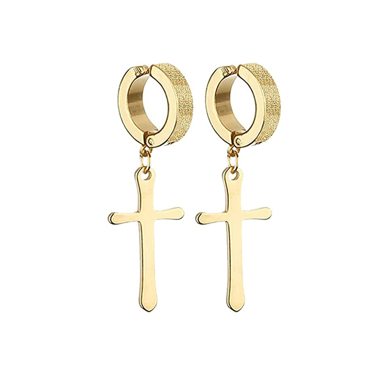 WKOUD-pendientes de aro con forma de cruz para hombre y mujer, joyería colgante, Color dorado, minimalista, delicado: Deep Purple
