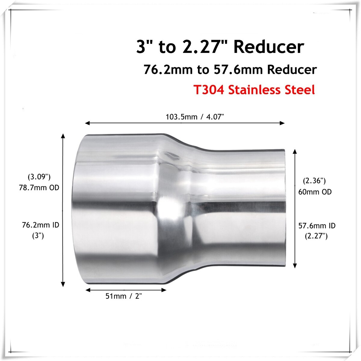 Universal Car Stainless Steel Standard Exhaust Reducer Connector Pipe Tube 76mm 63mm 60mm to 63mm 57mm 52mm 50mm: 76mm to 57mm