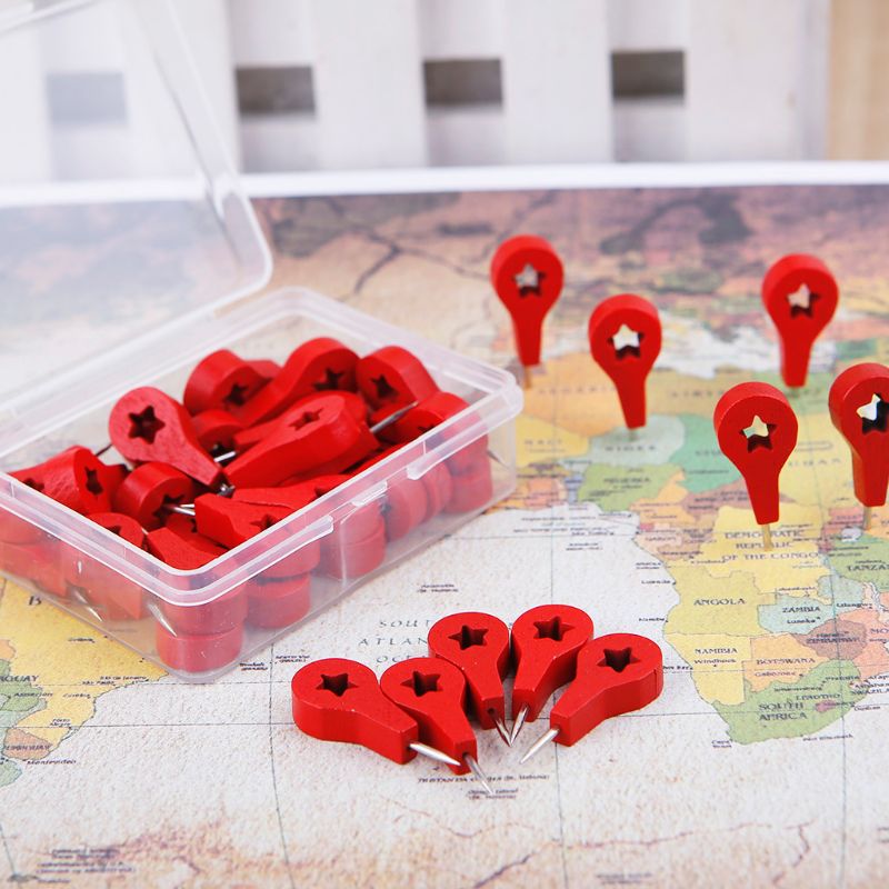 40 Pcs Map Markers Wooden Drawing Photo Wall Studs Cork Board Pins Thumbtack Pushpins Painting Tool Sep.20