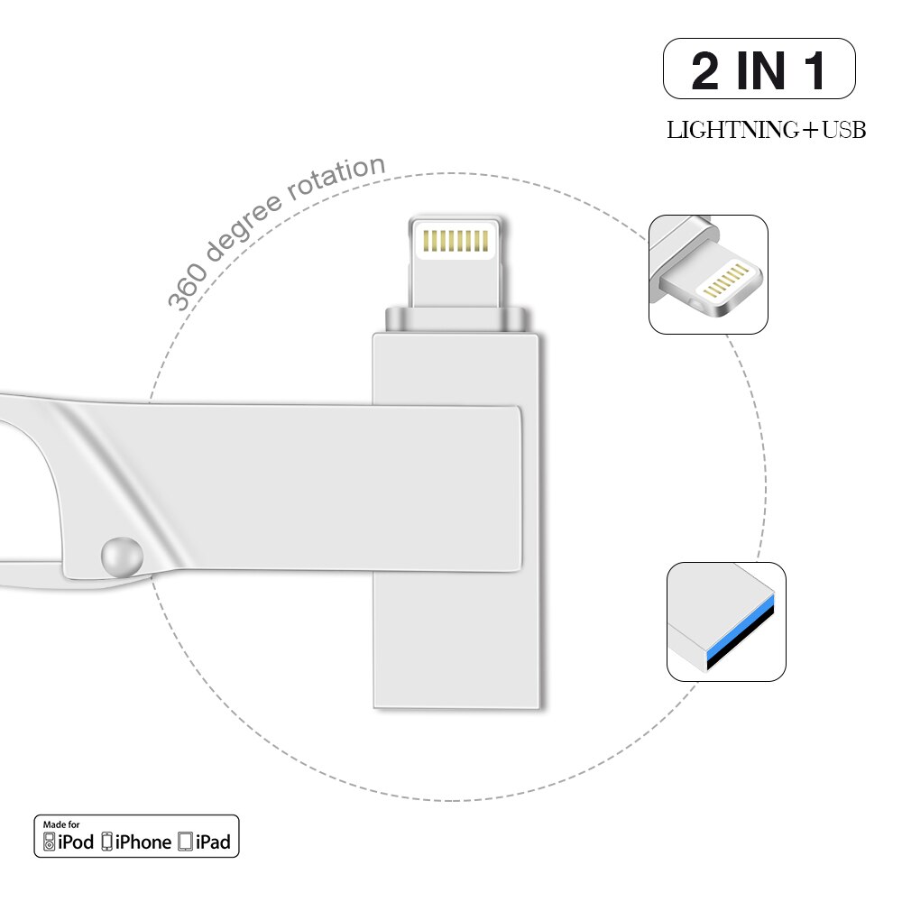 USB3.0 High-Speed Metal Usb Flash Drive Voor Iphone/Android/Computer 2 In 1 Multi-Functie usb Stick