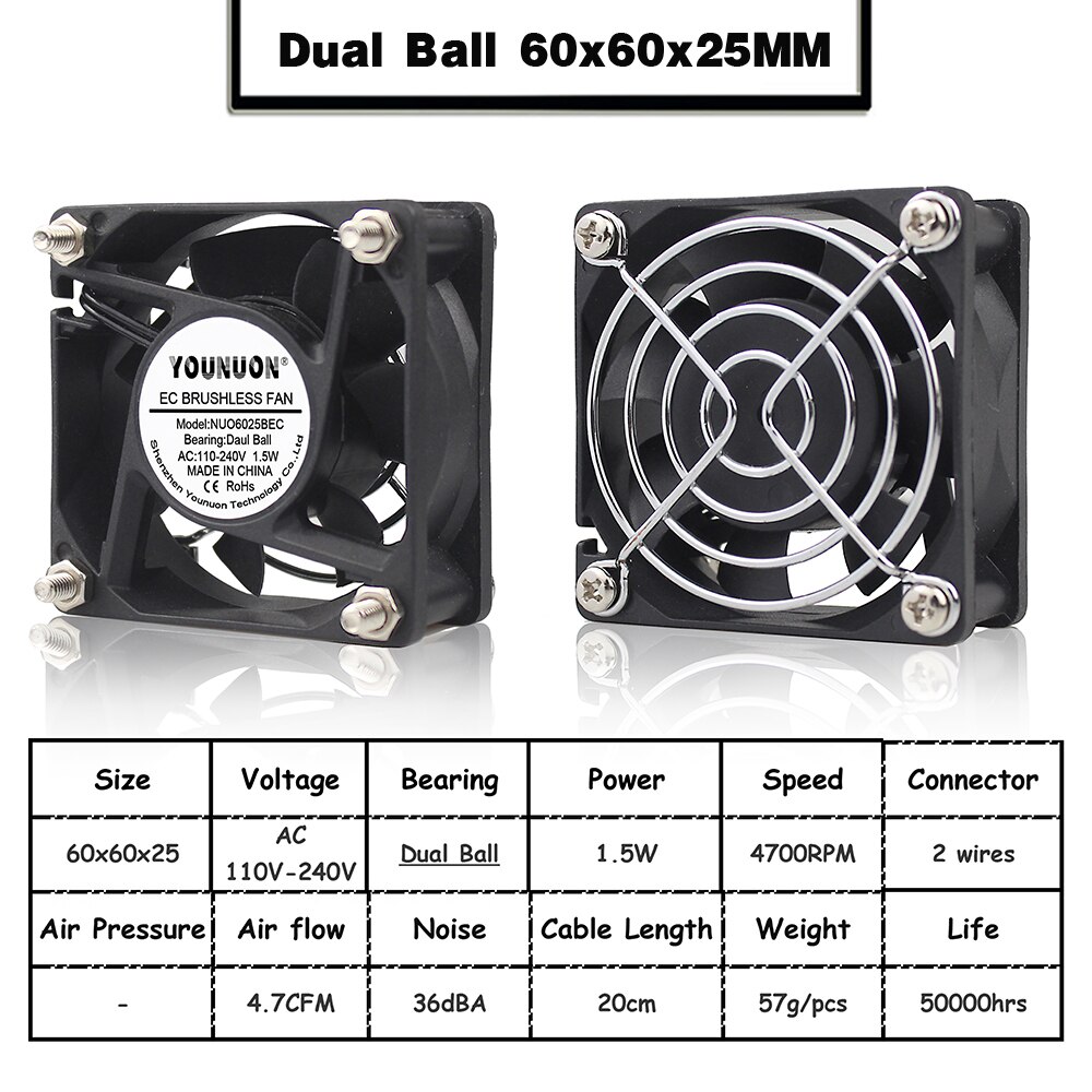 1Pcs Ec Brushlee Fan 6025/8025/9225/12025/12038/12032 Ac 110V 115V 120V 220V 240V Cooling Cooler Fan: EC 6025 Dual Ball