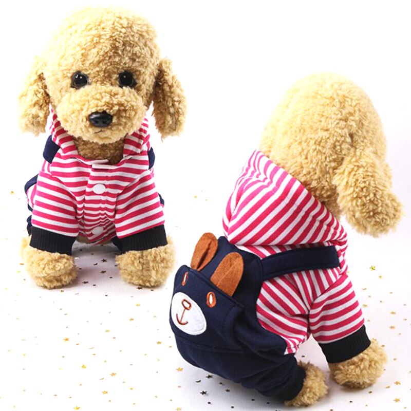 Jongen/Meisje Hond Kat Gestreepte Jumpsuit Rompertjes Hoodie Bear Pet Puppy Jas Broek Winter Kleding 6 Maten Y316