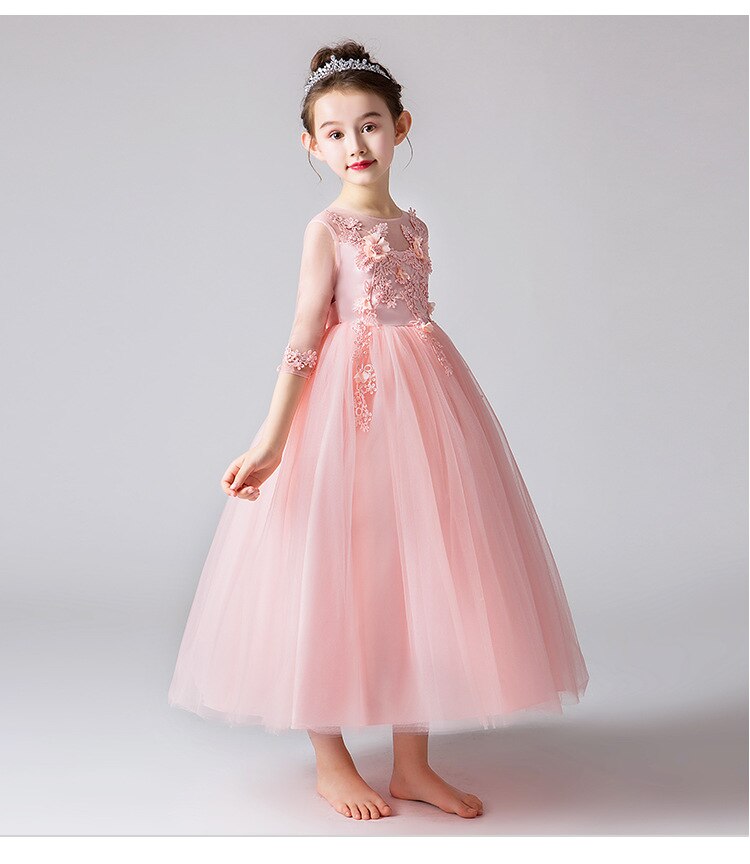Girl's dress Birthday Banquet Embroidery Dress Girls School Party Dinner Dresses for Graduation Ceremony vestido chines