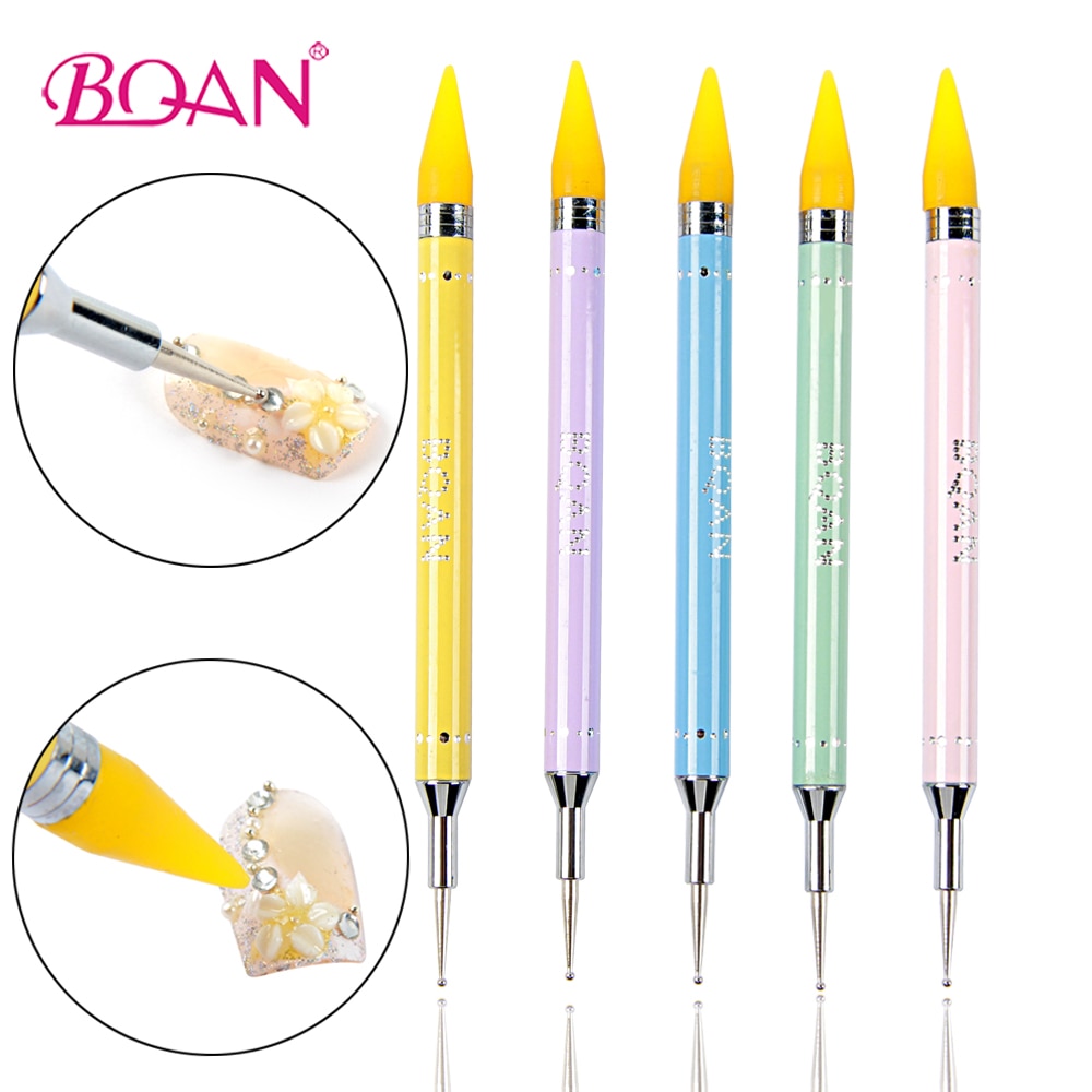 Bqan dubbelzijdig wax dotting potlood voor het oppakken van nagelstrass steentjes gel applicator nagelverzorging decoratie accessoires