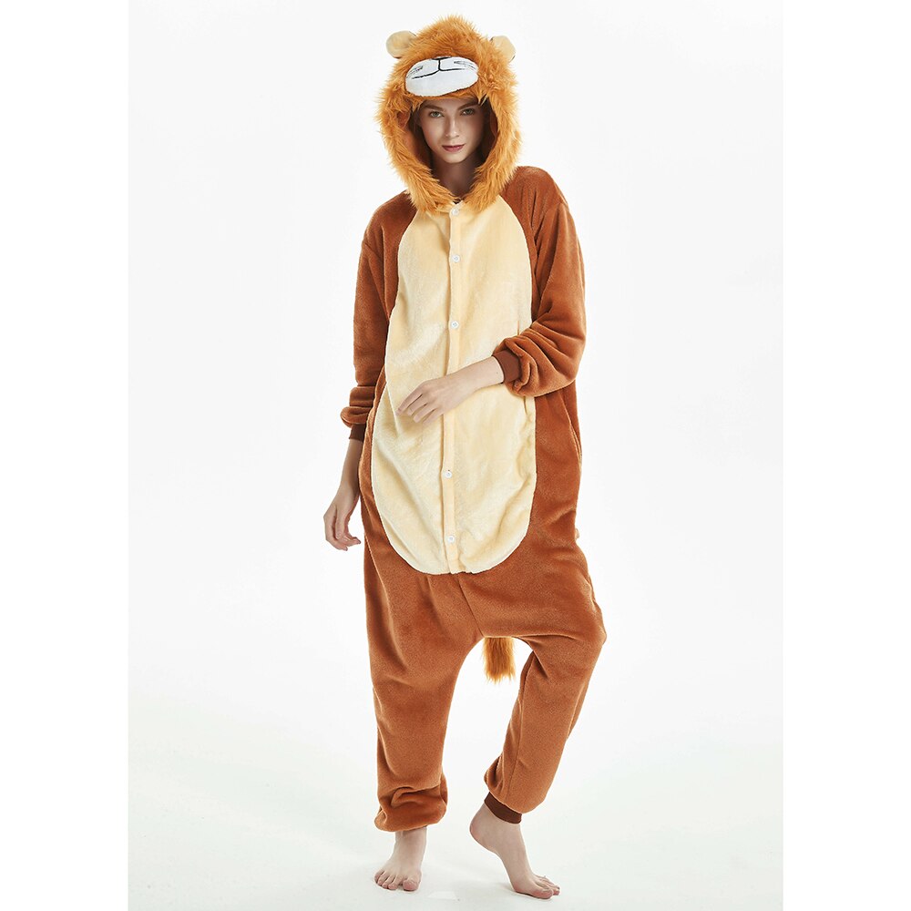 Kigurumi Animal león marino pijama adulto Unisex hombre mujer con capucha de franela ropa de casa cálida mono