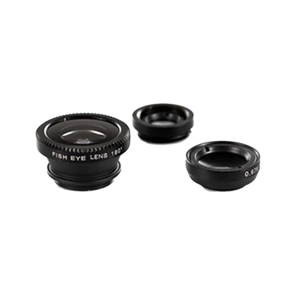 Duurzaam Universele 3 In 1 Mobiele Telefoon Lenzen Fish Eye Smartphone Groothoek Macro Camera Celular Lens Kit: Black