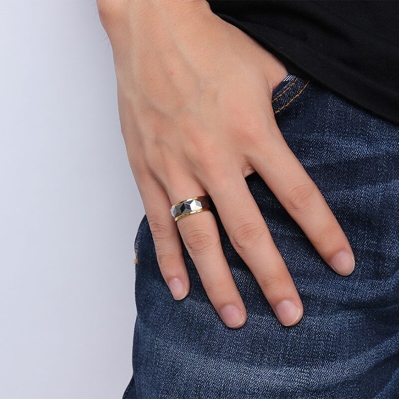 Meaeguet 8mm Ring Brede Facet Geslepen Geometrische Wolfraamcarbide Trouwringen Voor Mannen Sieraden Mannelijke Anillos Bague USA Maat 7-12