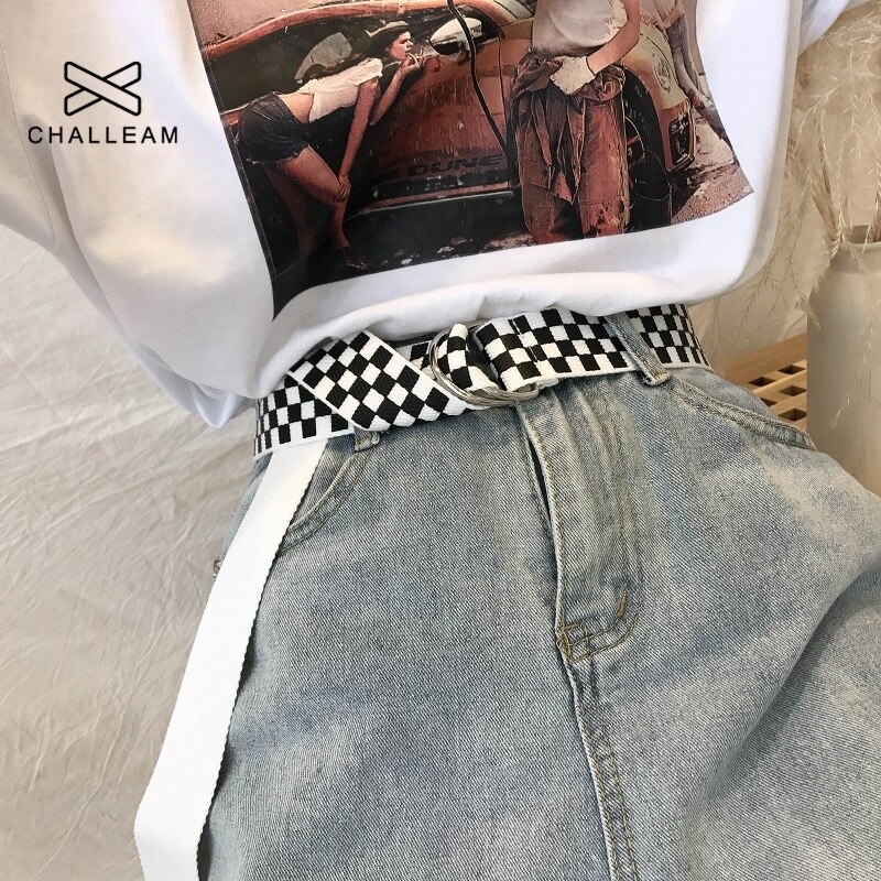 Ceinture en toile pour femmes, taille décontracté, style Hip Hop, carreaux, longue, collection 125