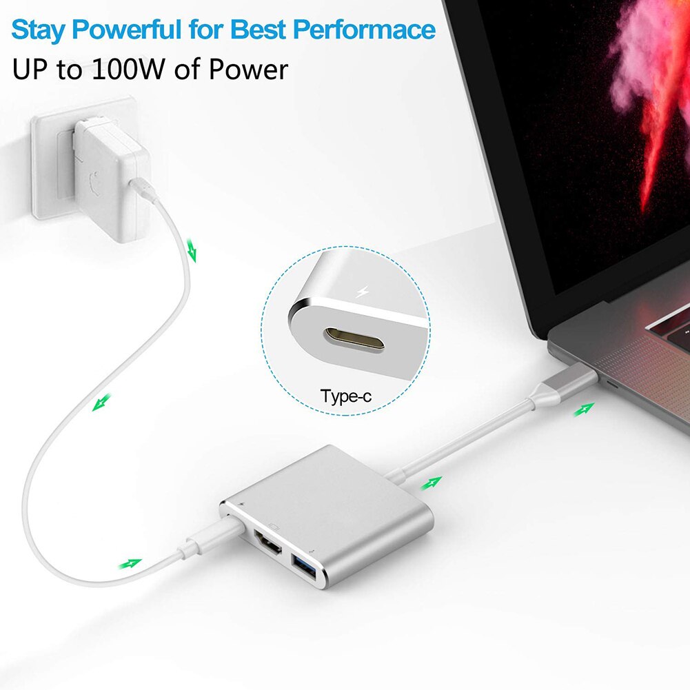 Adaptador HDMI 4K USB 3,0 tipo-c PD cargador portátil 3 en 1 USB 3,1 Adaptador convertidor HUB para ordenador Soporte para PC carga rápida PD