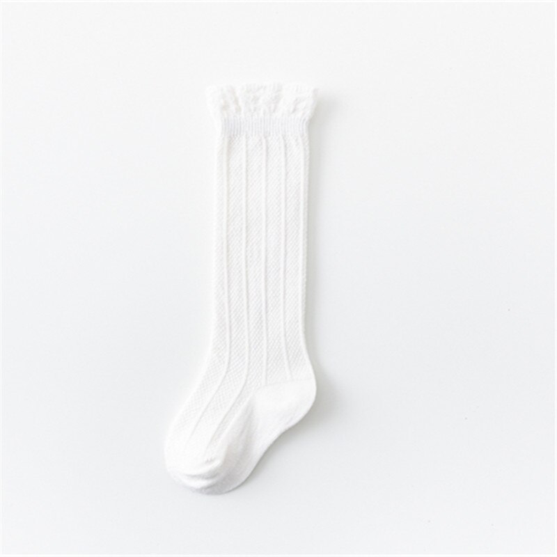 Chaussettes d'été en coton, tricotées, longues, chaussettes hautes, en dentelle, pour enfants et filles,: White