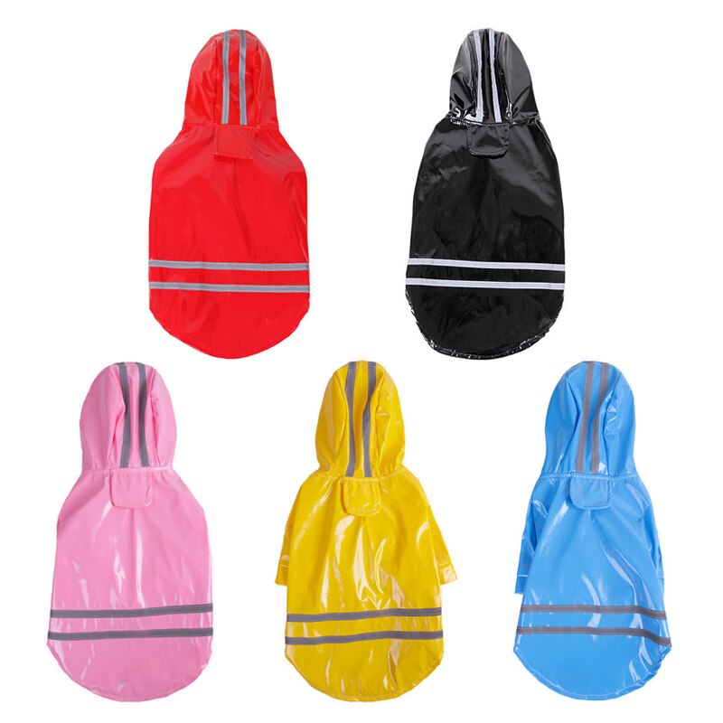 Spring Summer Dog Raincoat Reflective PU Puppy Pet Rain Coat Hooded Waterproof Dog Jacket Clothes For Dogs Chihuahua Yorkshire