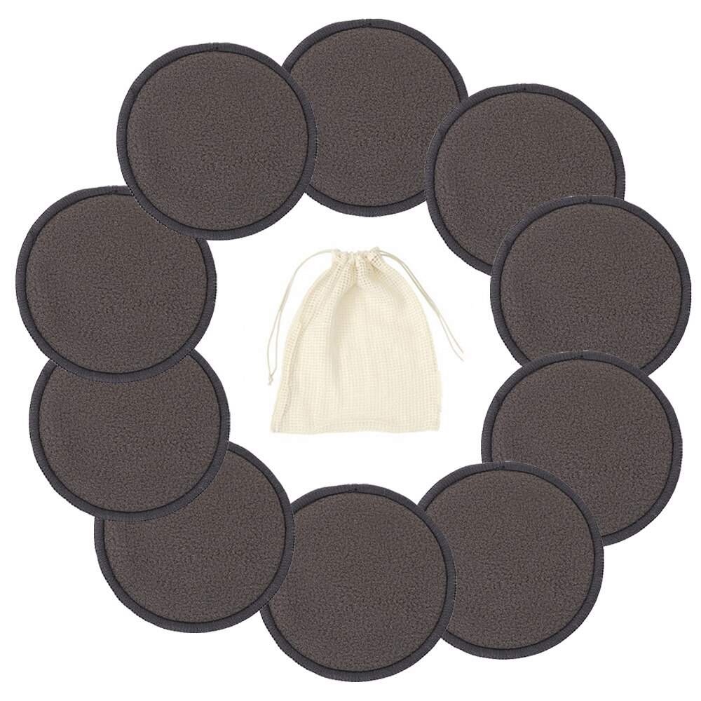 Herbruikbare make-up pads, wasbare reinigingspads van katoen, microvezel make-up remover, bamboe gezichtspads met waszakje van netstof: 10 stuks b