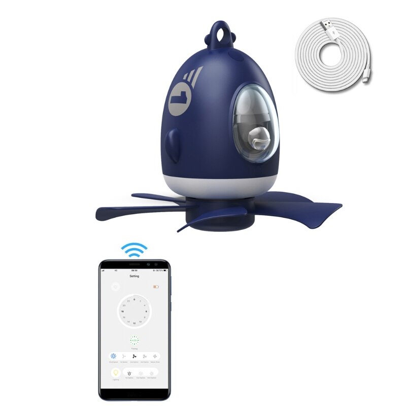 5V USB Ceiling Fan Smart App Control Timer LED Lamp 4 Speed Fan for Outdoor Bed School Dormitory and more 19QE