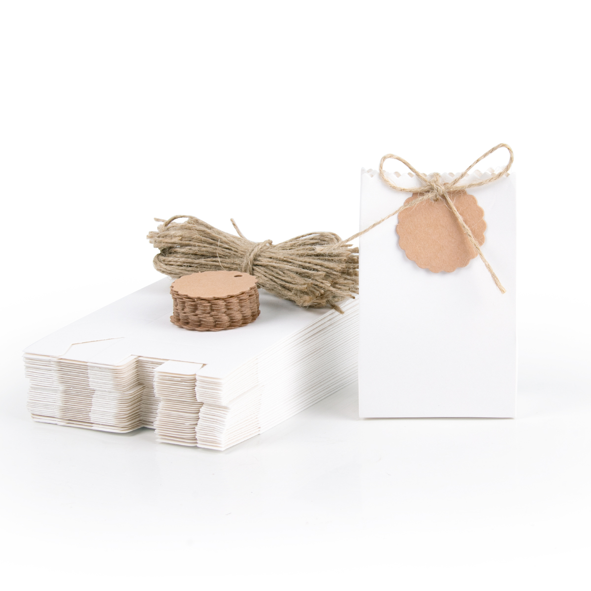 Bolsa de artesanal de papel Kraft Retro, caja de dulces para recuerdo de boda, galleta blanca y marrón, bolsa de embalaje de alimentos con cuerda, decoración de cumpleaños, 10/20/30 Uds.: Blanco / 13x8x15 cm